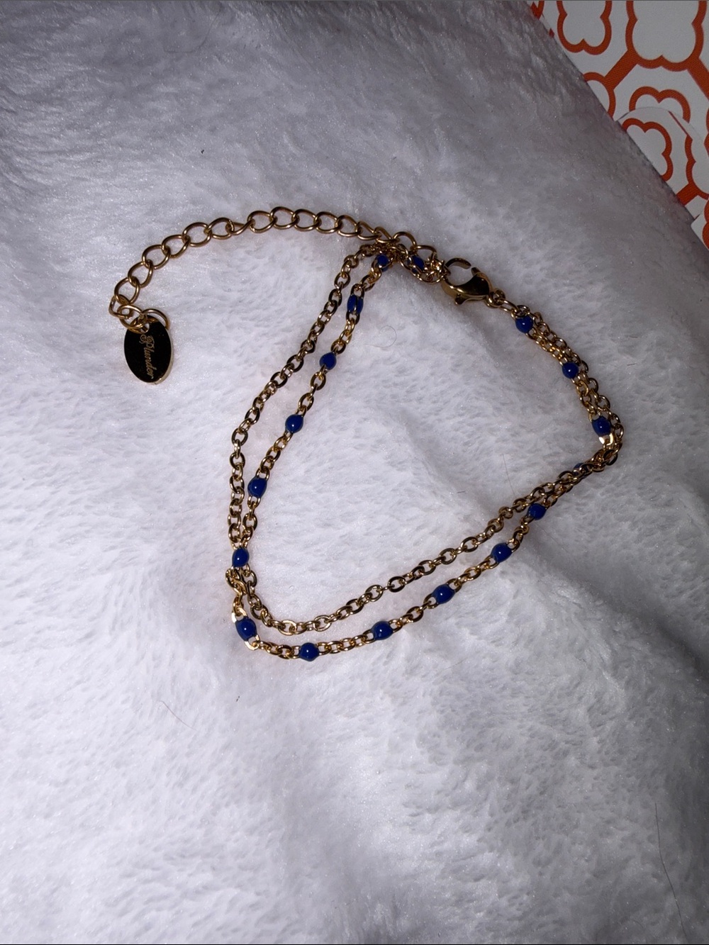 Plunder Gold-Tone Double Chain Bracelet with Royal Blue Beads